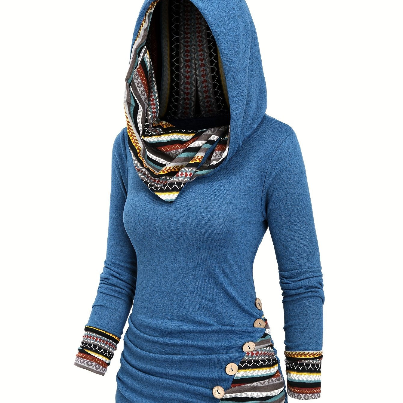Chic Striped Hooded Knit Sweatshirt