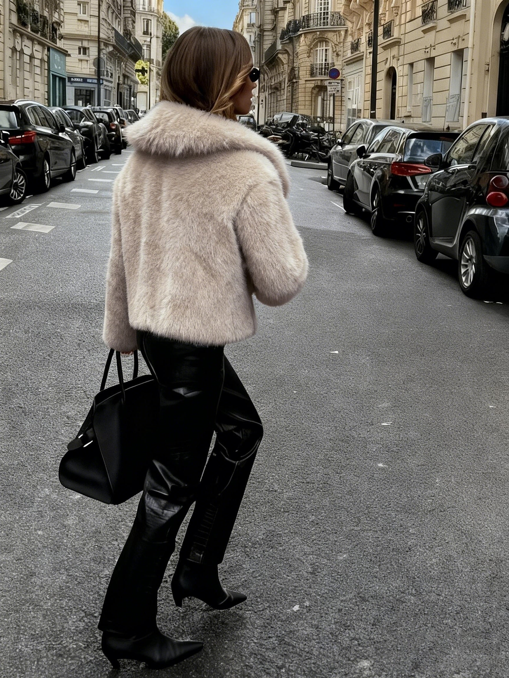 Jaqueta Curta de Inverno com Forro de Pelo Falso - Casaco Macio e Quente Ideal para Outono/Inverno, Lavável na Máquina, Casaco Curto Casual em Cor Sólida com Detalhes em Pelo Falso Bege Claro