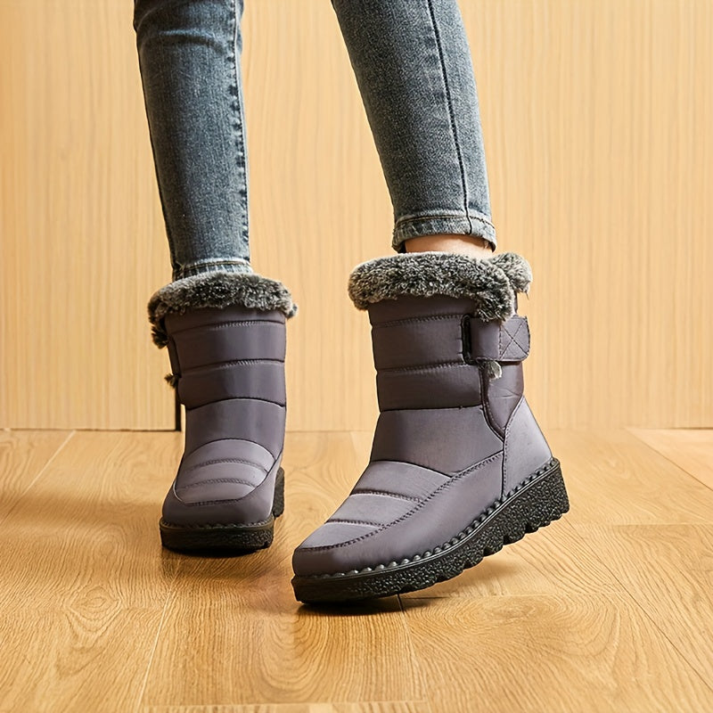 Botas Femininas de Cor Sólida, Botas Aconchegantes e Casuais com Forro de Pelúcia, Botas para Mulheres