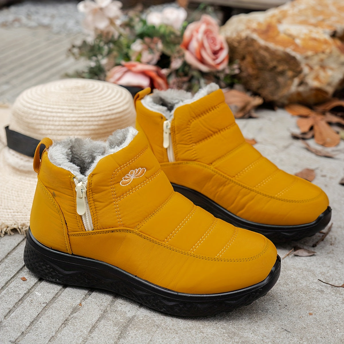 1 par de Botas Femininas para Inverno, Estilo Versátil com Forro Peludo, Design Leve e Bico Redondo, Fácil Calçar em Cano Curto, Ideal para Uso Externo, Confortável Durabilidade Quente - Tênis Elevação Ankle Boots & Snow Boots