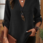 Elegant Plus Size Light Gray Denim-Look Blouse