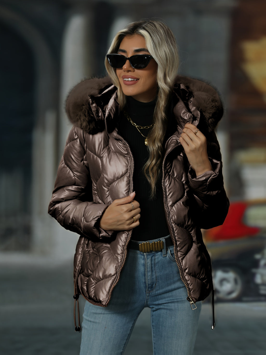 Casaco com Capuz Destacável Feminino | Moda de Inverno Chique, Corte Normal, Cor Lisa, Mangas Compridas, Detalhe de Fecho de Correr