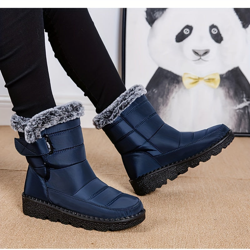 Botas Femininas de Cor Sólida, Botas Aconchegantes e Casuais com Forro de Pelúcia, Botas para Mulheres