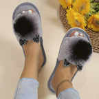 Chinelos Mocassim Femininos para Todas as Estações com Forro de Pelúcia Sintética e Arco - Palmilha Macia em EVA, Solado Antiderrapante, Confortáveis Para Uso Interno/Casa ou Escritório (Grisalto) Lavagem Manual Aconchegante Design Faux Fur Versatilidade Ideal Pra Relaxar Ou Atividades Leves Cuidados Simples E Construção Duradoura