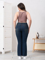 25AW Calças Flare Elegantes de Cintura Alta e Ajuste Slim, Elásticas, Denim Lavado Azul, Para Todas as Estações, Moda Versátil | Calças Flare | Ajuste Slim Confortável, Zíper, Calças Longas Casuais para Primavera/Outono, Roupas de Primavera/Outono | Denim Lavado Vintage | Jeans Plus Size