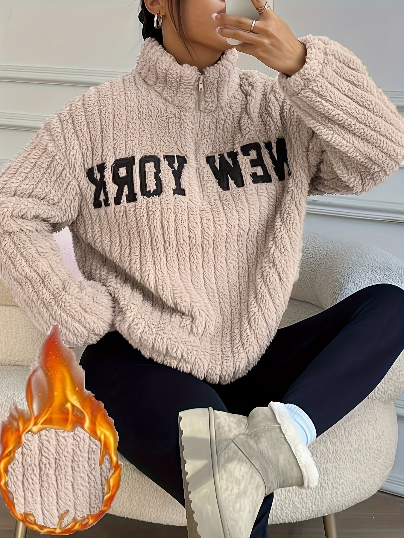 Cozy Quilted High Collar Sweatshirt for Women