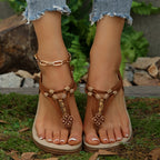 Sandálias Elegantes Boho Chic para Mulheres - Chinelos com Alça Elástica em T, Abertas na Frente, Design Trançado Branco, Confortáveis para Uso Diário