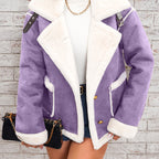 Chic Women's Winter Coat with Pink and White Collar