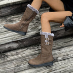 Botas de Inverno para Mulheres - Botas de Meia-Perna com Fecho de Zíper, Sola TR Antiderrapante - Forro Quente de Pele Falsa - Salto Baixo para Uso Diário e Formal - Sapatos Pretos para Clima Frio, Sapatos de Inverno, Calçado de Bico Redondo, Forro Interno de Pelúcia, Calçado Casual, Calçado Confortável, Forro Quente, Roupa de Escritório