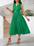 Vestido Maxi Elegante Sem Mangas para Mulheres - Formal a Casual, Casamento, Férias - Barra Flare - Lavável à Máquina - Verde Esmeralda - Praia, Eventos Noturnos e Looks do Dia a Dia