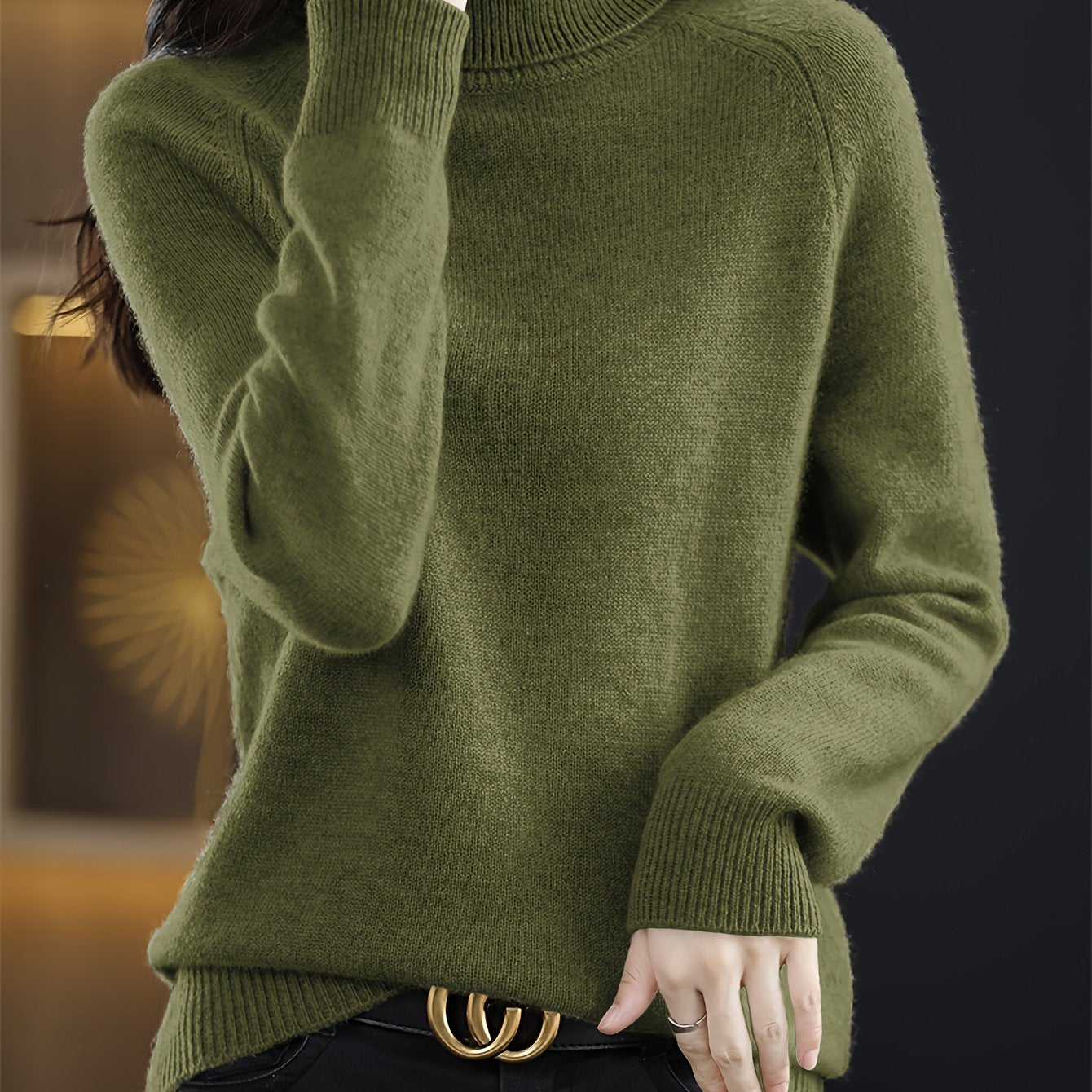 Chic High-Neck Women's Knit Sweater - Soft & Warm Essential