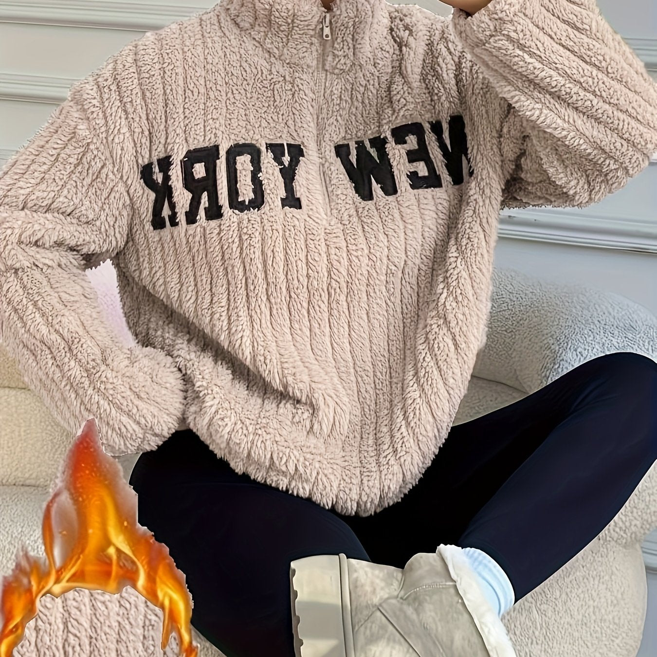 Cozy Quilted High Collar Sweatshirt for Women