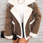 Chic Women's Winter Coat with Pink and White Collar