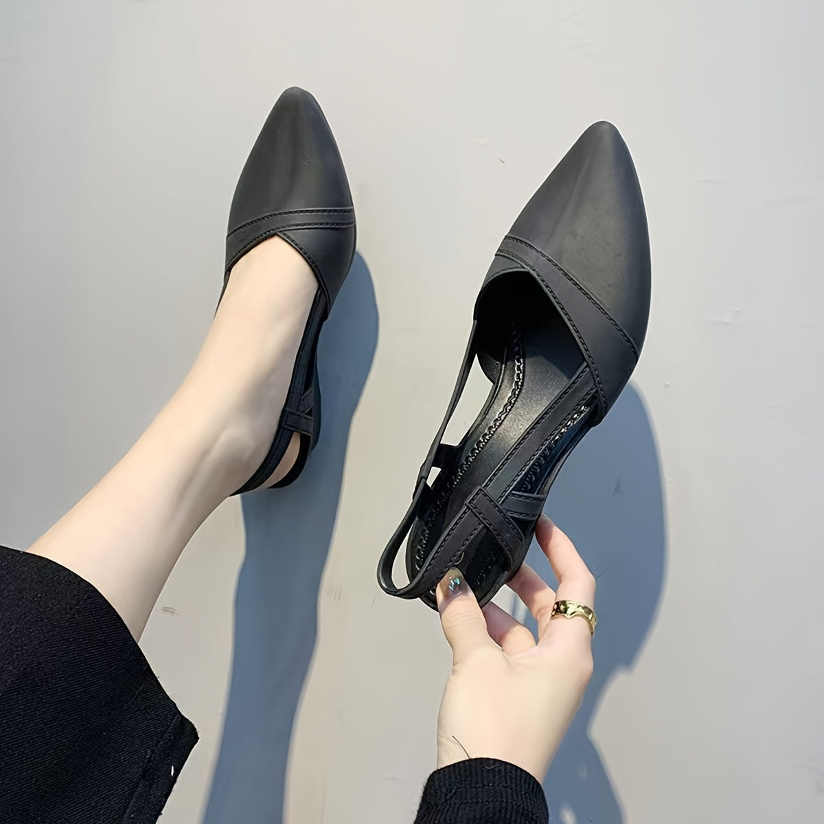 Sapatos de Trabalho Casual com Bico Fino e Sola Macia, Saltos Plataforma Antiderrapantes para Mulheres ao Ar Livre Com Solado Grosso, Flats Clássicos Versáteis da Moda