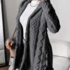 Chic Hooded Jacquard Plush Cardigan for Fall-Winter