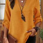 Elegant Plus Size Light Gray Denim-Look Blouse