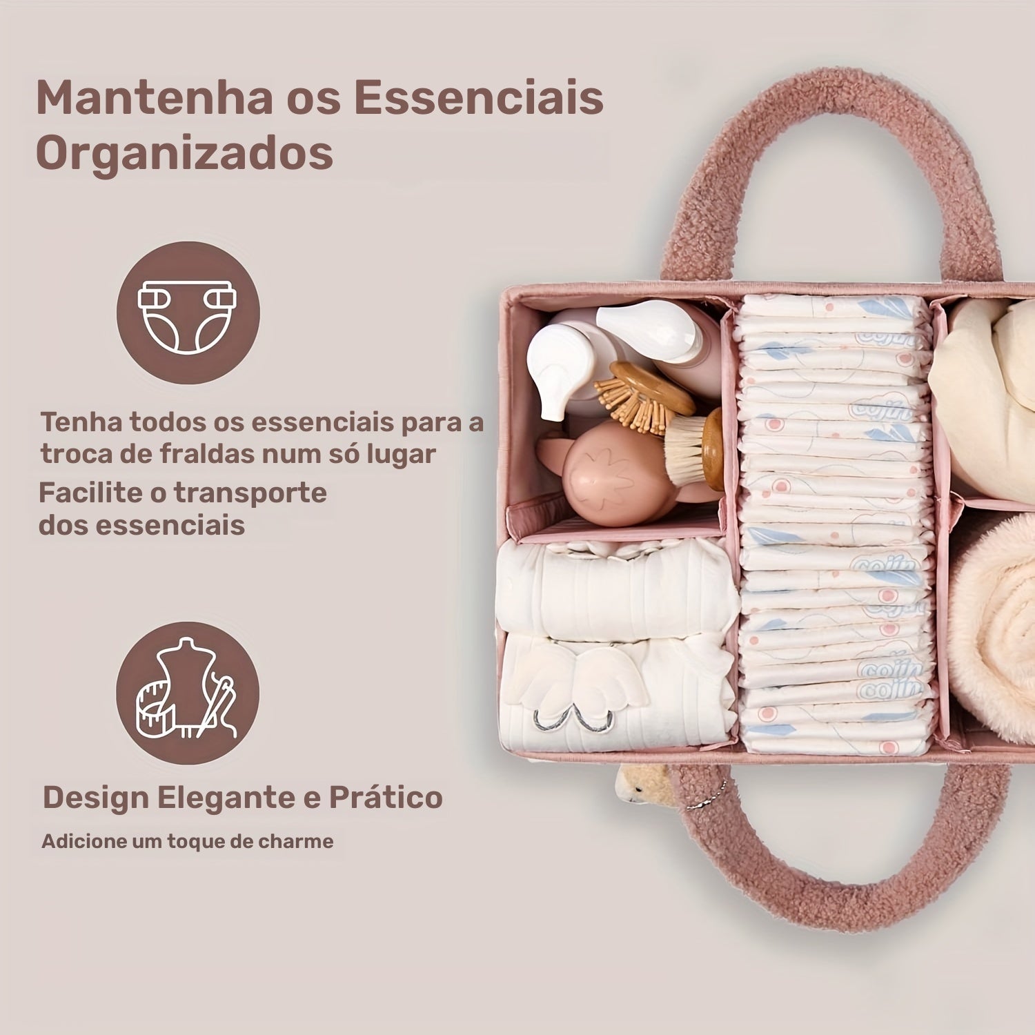 Organizador de Fraldas para Mudo, Cesto de Armazenamento para Fraldas e Lenços Umedecidos, Presente para Chá de Bebê, Organizador de Carro, Organizador de Fraldas, Armazenamento Portátil de Fraldas