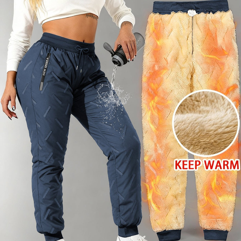 Women's Winter Fleece-Lined Wide-Leg Pants with Zipper Pockets