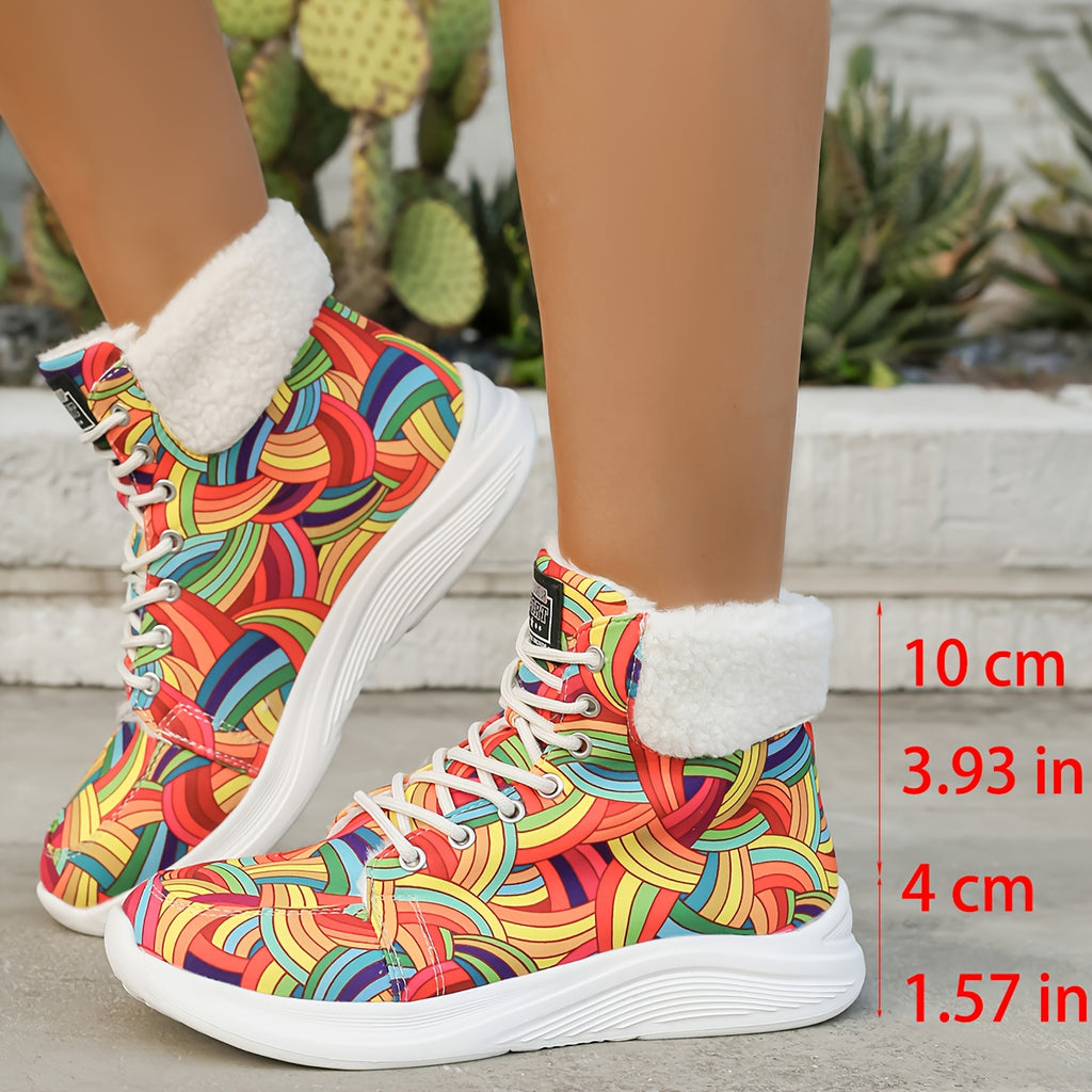 Botas de Neve Femininas de Inverno, Forradas e Acolchoadas - Sapatos Esportivos Curtos de Tornozelo a Meia Canela para Aquecer