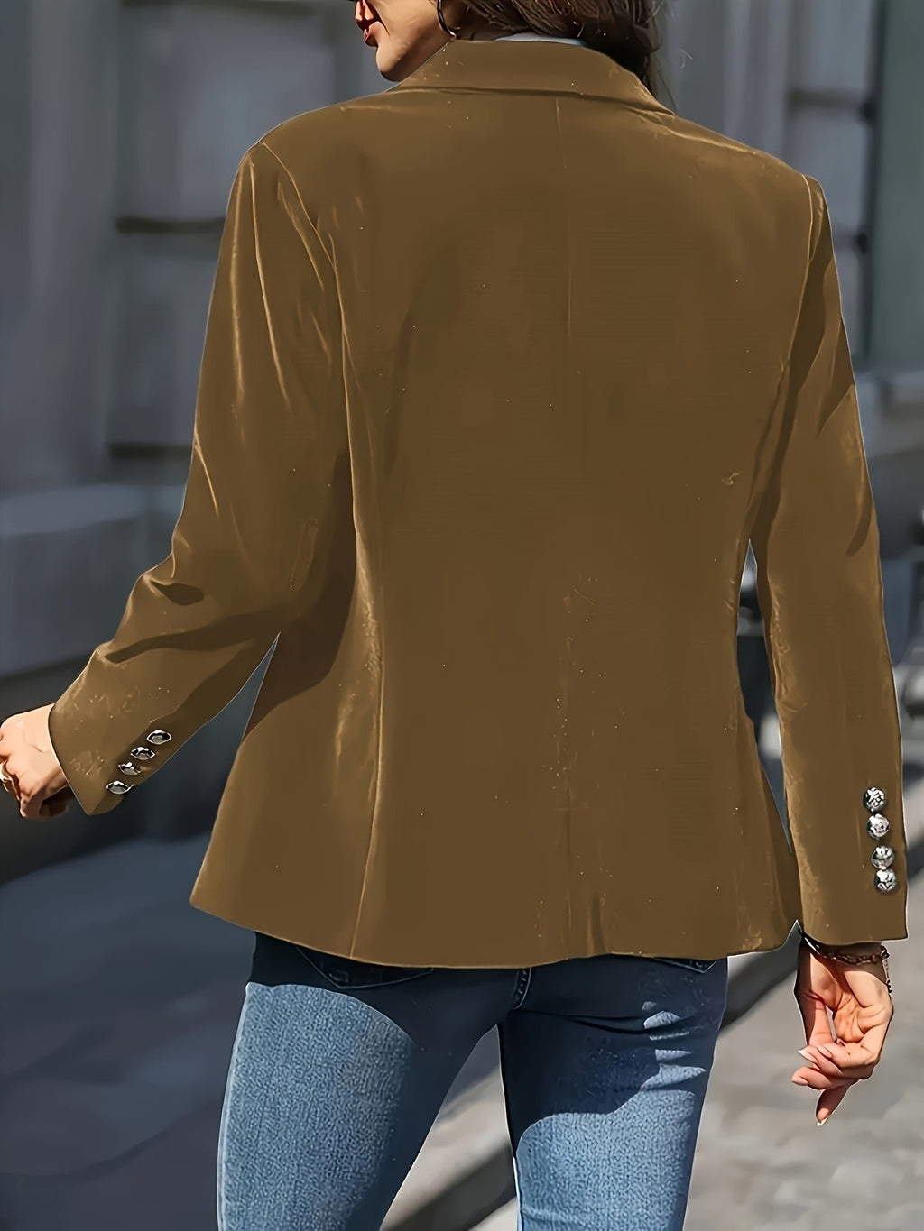 Jaqueta Feminina Elegante de Manga Longa com Botões Únicos - Casaco Sobretudo de Gola Tailored em Linha H, Lavagem à Mão, Uso Profissional e Formal para Todas as Estações, Clássico para Trajes de Negócios (Sem Cinto)