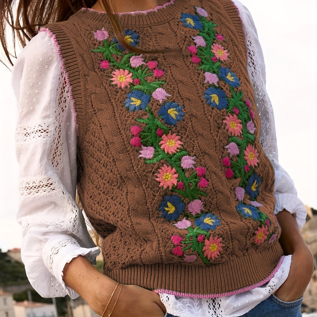 Floral Knit Vest - Versatile Sleeveless Sweater for All Seasons