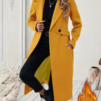 Elegant Women's Long Coat with Belt & Bamboo Details