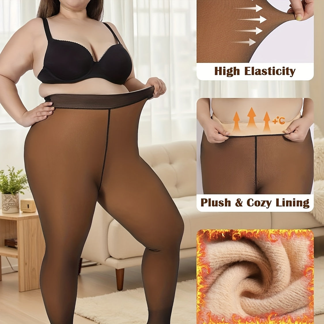 1pc Collants de Inverno Quentes para Mulher Plus Size com Forro de Lã Grossa - Meias de Calças de 220G com Costura Frontal e Traseira, Cor Sólida, 0XL-3XL, Lavar à Mão Apenas, Confortáveis e Elegantes para Roupa Casual, Leggings de Inverno, Design Sem Costuras, Textura Suave
