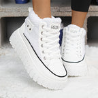 Botas Femininas de Inverno 2025, Cano Alto e Grosso com Forro de Fleece, Sapatos Esportivos Versáteis com Sola Grossa para Clima Frio