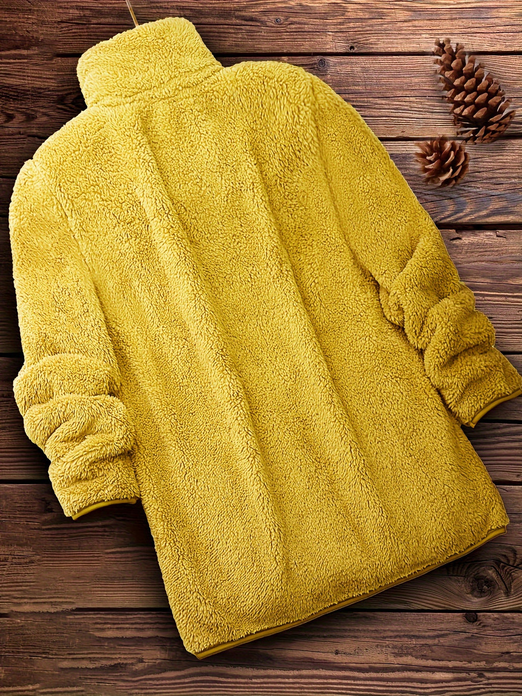 Casaco De Pelúcia Sólido Com Zíper, Agasalhos Casuais De Inverno De Manga Comprida, Roupas Femininas