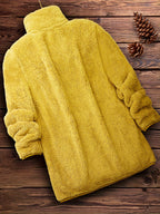 Casaco De Pelúcia Sólido Com Zíper, Agasalhos Casuais De Inverno De Manga Comprida, Roupas Femininas