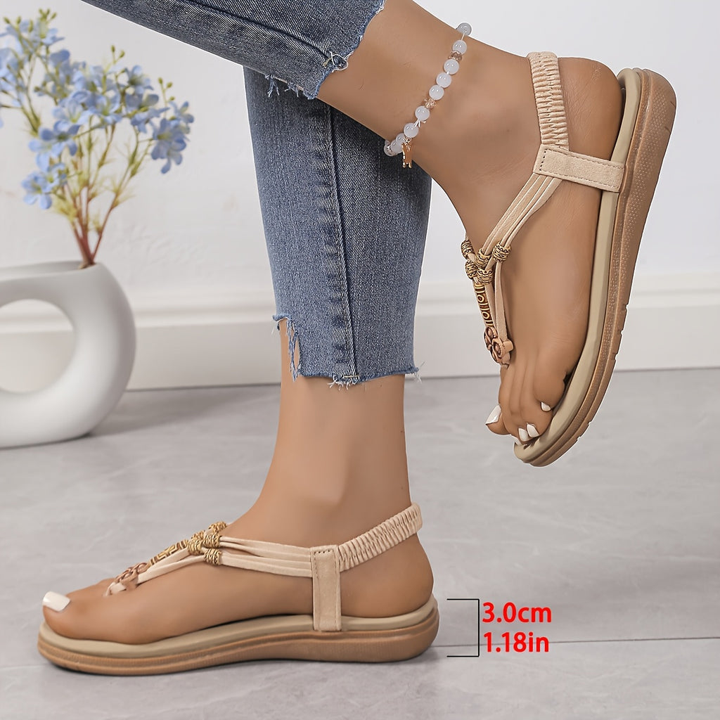 Sandálias Elegantes Boho Chic para Mulheres - Chinelos com Alça Elástica em T, Abertas na Frente, Design Trançado Branco, Confortáveis para Uso Diário