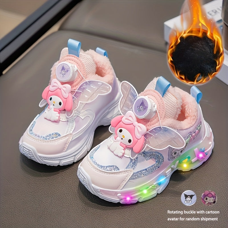 Tênis Brilhantes com Asas Iluminadas para Meninas - Fivelas Giratórias e Solas Luminosas - Sapatos de Inverno Baixos e Quentes Rosa/Branco, PU, para Corrida ao Ar Livre, Presentes de Natal ('Botas Mágicas para Caminhar')