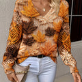 Maple Leaf V-Neck Plus Size Sweater - Autumn Charm