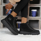 Botas Femininas de Inverno 2025, Cano Alto e Grosso com Forro de Fleece, Sapatos Esportivos Versáteis com Sola Grossa para Clima Frio