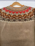 Camisola elegante de gola redonda para mulheres, em tecido de malha de poliéster 100%, com design de bloco de cores em patchwork para outono/inverno, peso de 350g/m², estilo casual para férias.