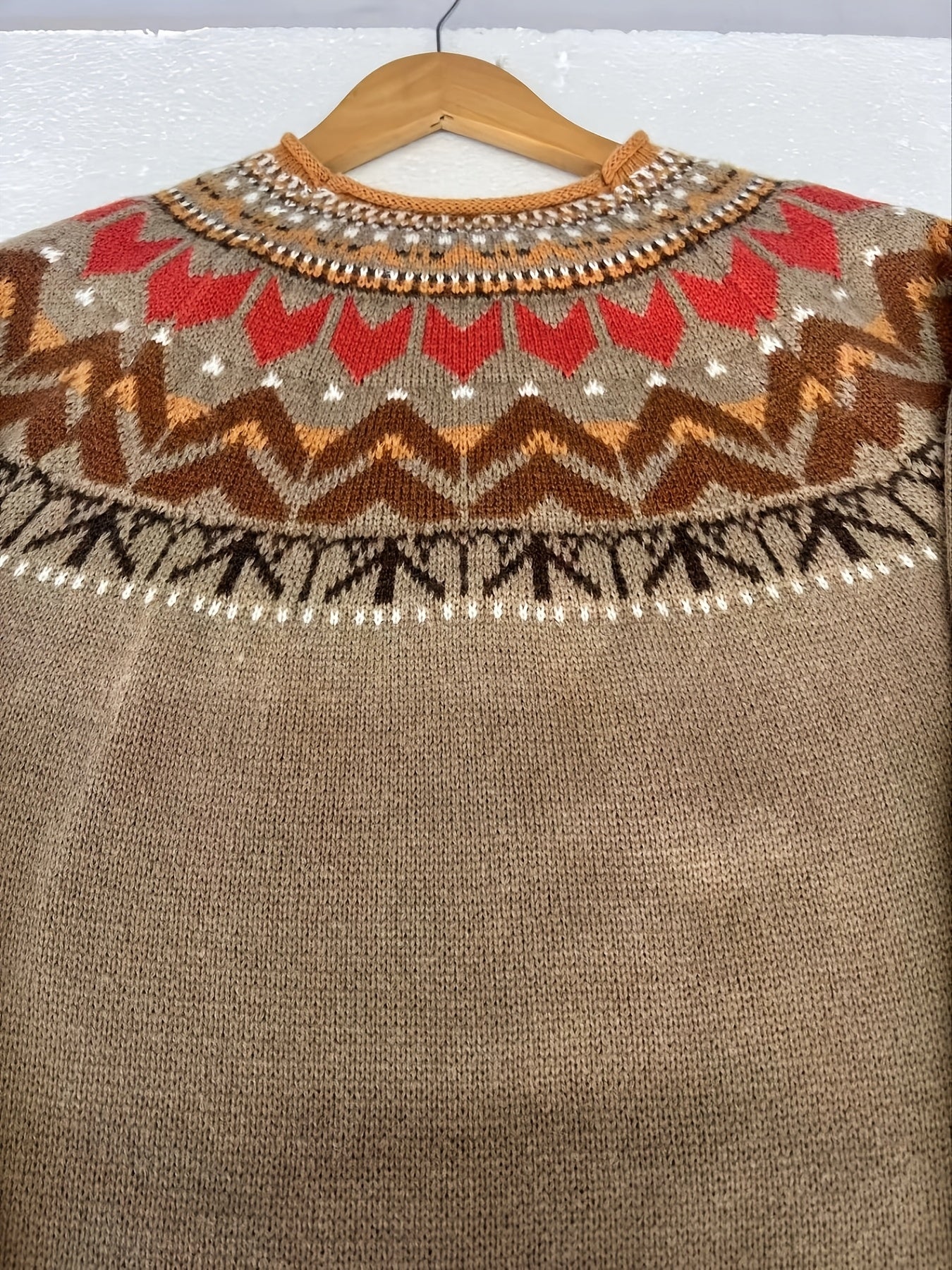 Camisola elegante de gola redonda para mulheres, em tecido de malha de poliéster 100%, com design de bloco de cores em patchwork para outono/inverno, peso de 350g/m², estilo casual para férias.