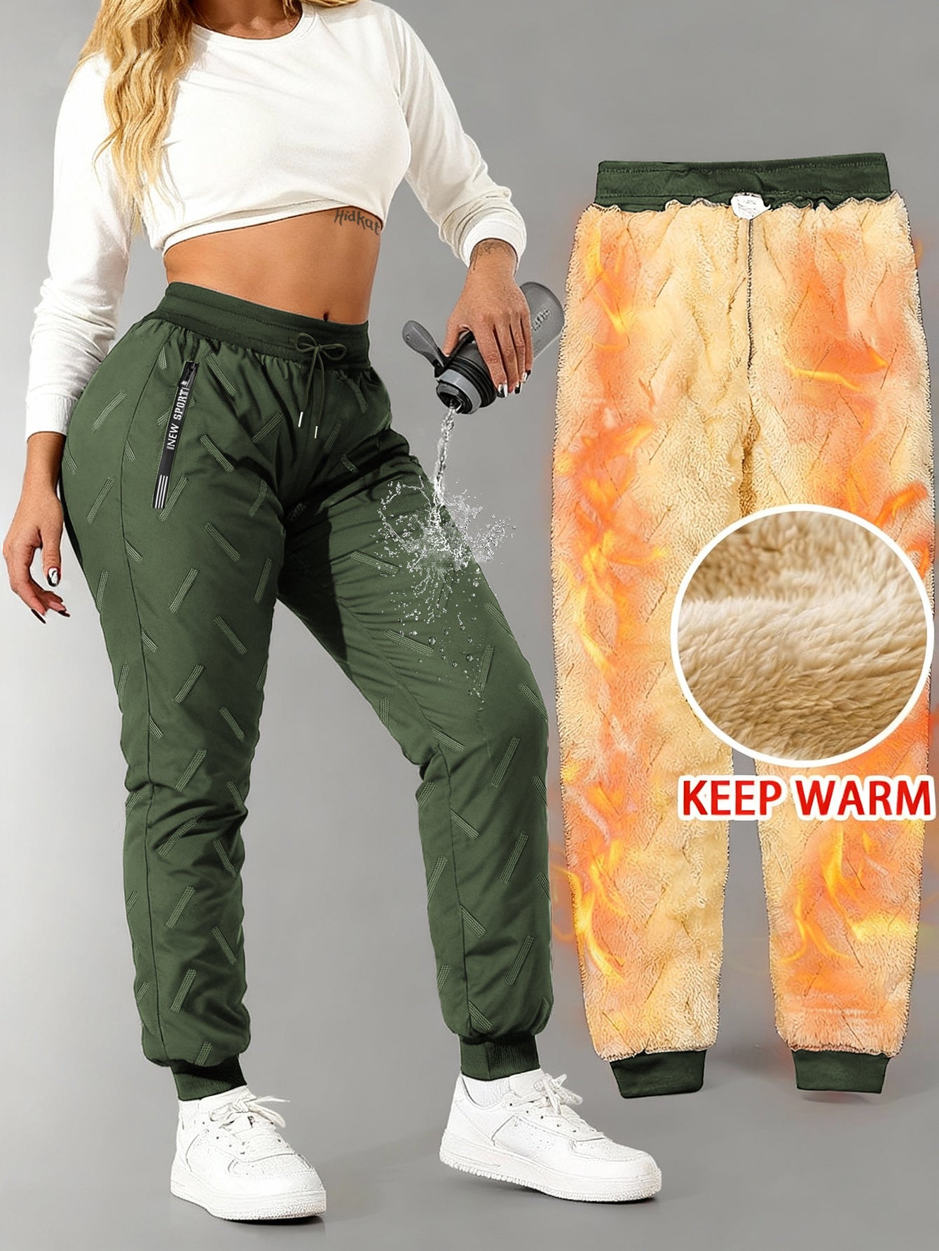 Calças de Inverno Femininas Forradas a Polar | Corte Larga com Bolsos com Zíper, Estilo Casual, Ideais para Uso Diário e Atividades ao Ar Livre, Presente de Natal Perfeito