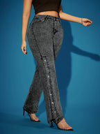 Calças Jeans Retrô Femininas de Perna Reta com Botões