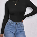 Elegant High-Neck Long Sleeve Women's Top - Chic Minimalist Style