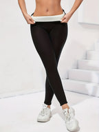 Calças Justas de Cintura Subida para Mulher - Tecido Opaco, Calças Laváveis à Máquina para Looks Diários e Formais - Calças Elegantes para Escritório, Festa, Casual - Essenciais de Roupa de Outono/Inverno, Leggings de Cintura Subida, Roupa Versátil, Padrão de Grelha, laváveis máquina, calças justas mulher, legging cintura subida, roupa outono inverno