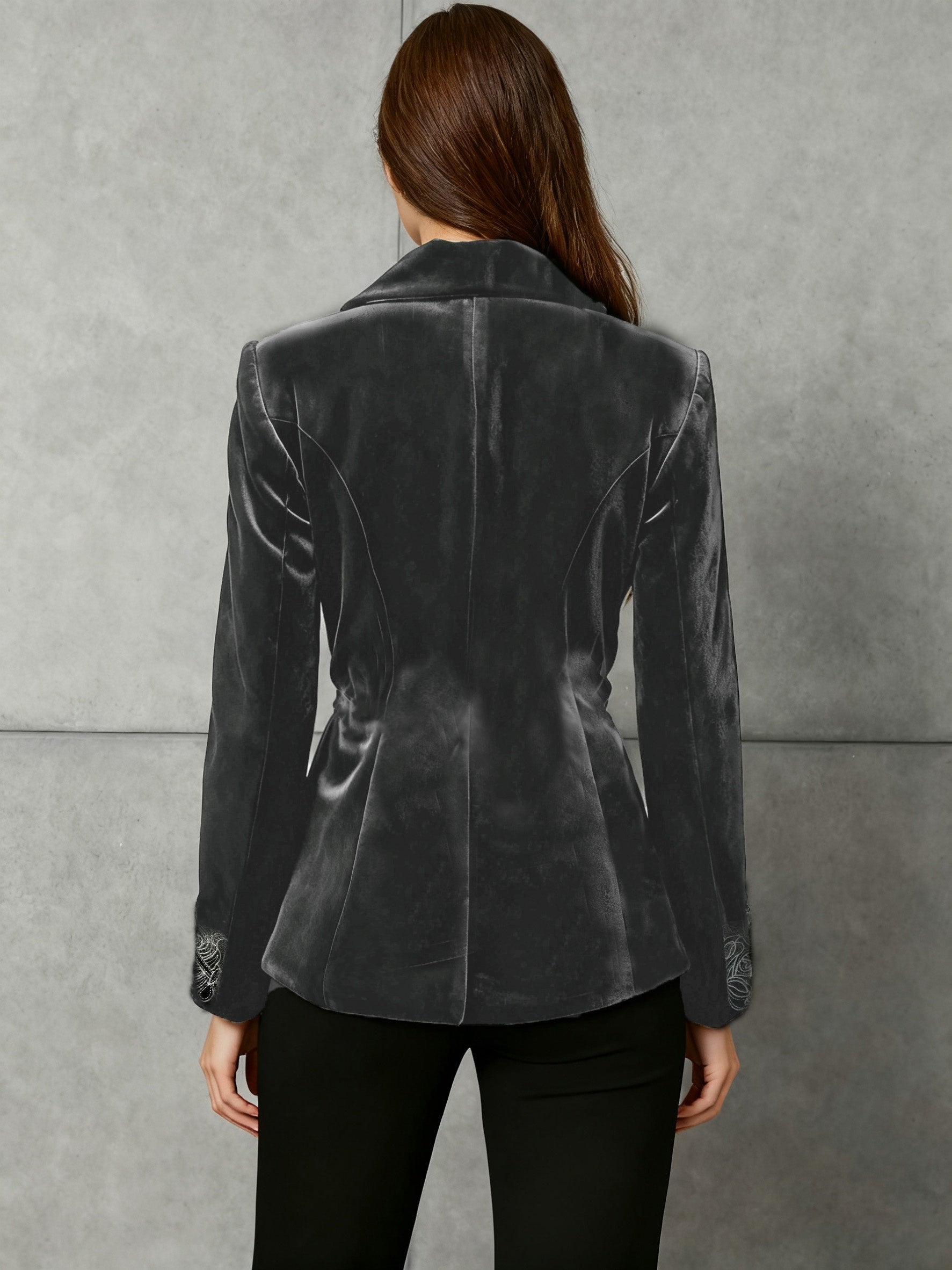 Blazer Feminino Elegante Vintage com Bordado Botânico - Jaqueta X-Shape de Um Botão, Lavável na Máquina, Traje de Outono/Inverno para Casamentos e Ocasiões Especiais (Comprimento Regular)