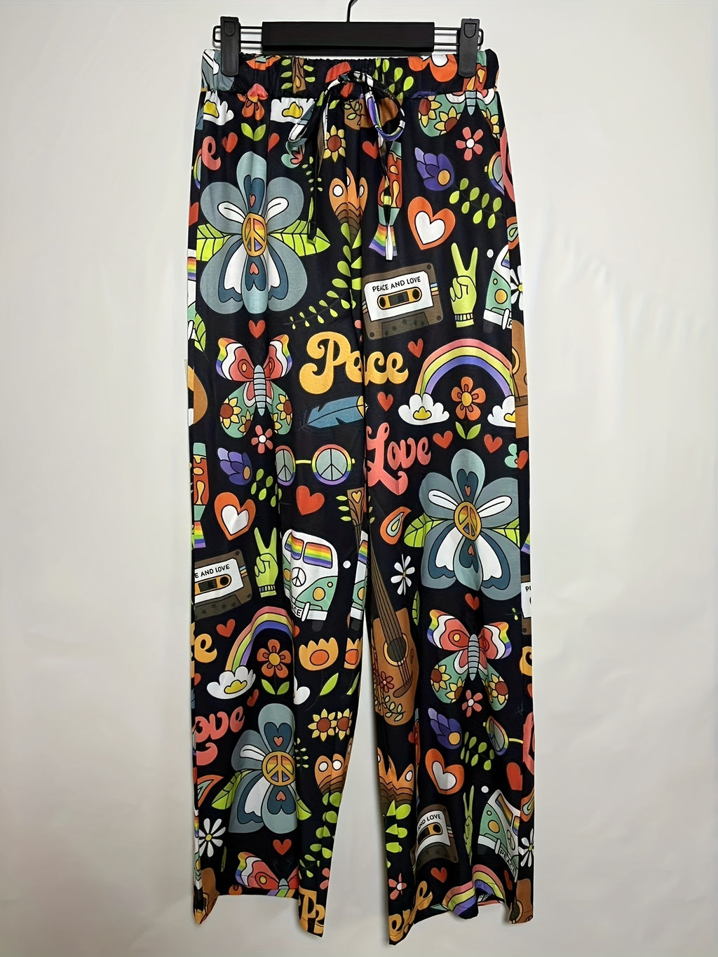 Calças largas estampadas, calças soltas casuais para primavera e verão, roupa de mulher