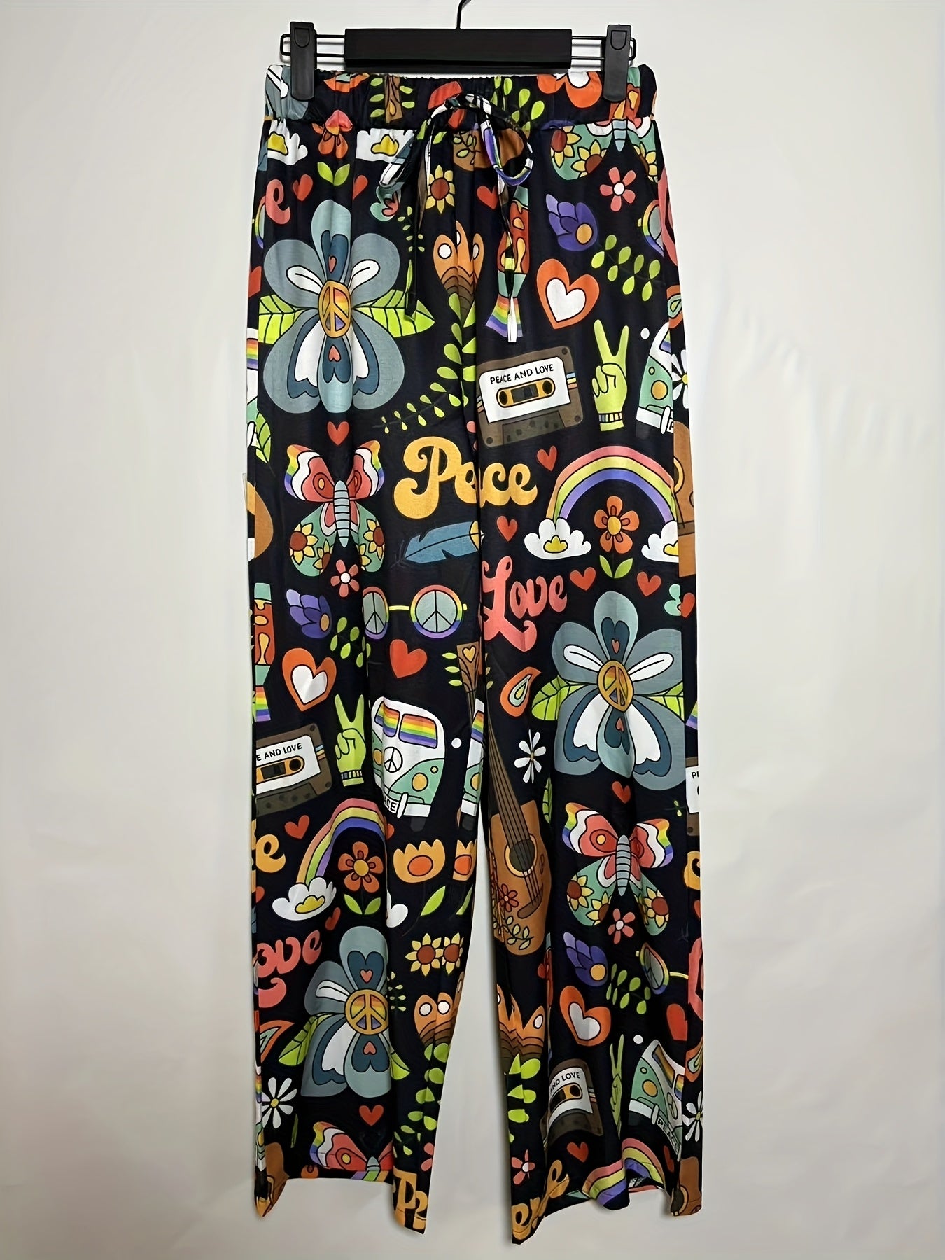 Calças largas estampadas, calças soltas casuais para primavera e verão, roupa de mulher