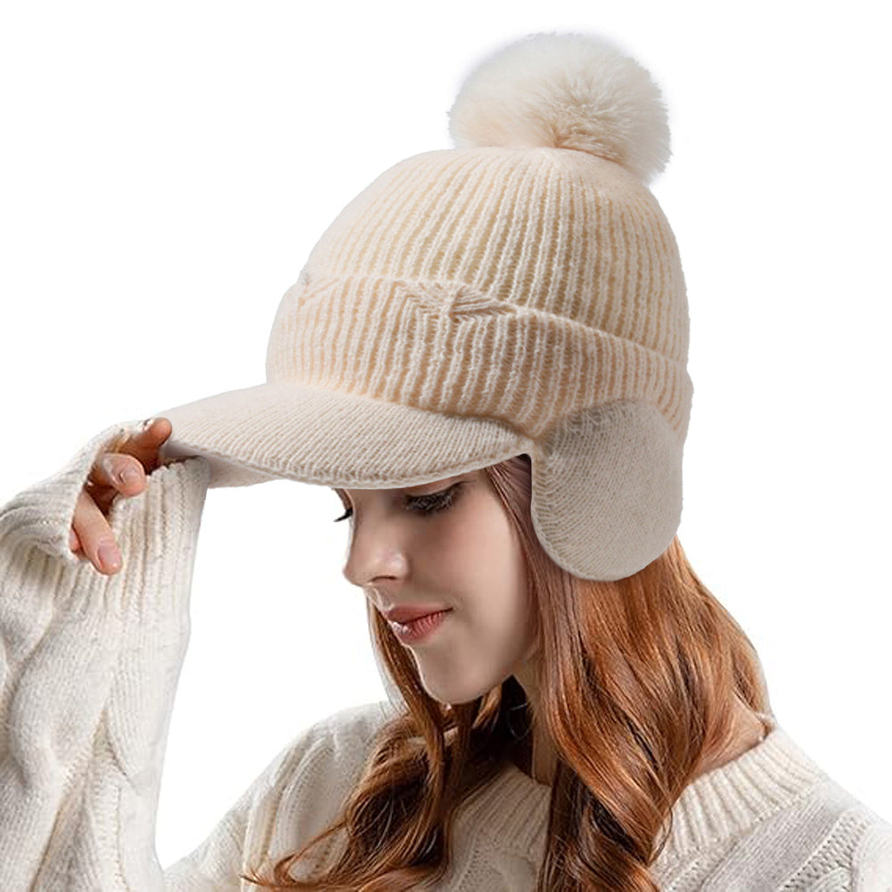 1 unidade de gorro de inverno unissexo EDIKO com pompom e abas para as orelhas, chapéu quente para proteção das orelhas ao ar livre, 100% material têxtil, lavável à mão