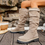 Botins de Salto Alto Grossos para Mulher - Botas de Inverno Slip-On com Sola Grossa em TPU, / Castanho Vermelho/ - Palmilha Acolchoada e Sola de Borracha Antiderrapante, Botas para Mulher, Botas de Outono para Mulher, Botas para Mulheres Plus Size, Roupa Casual, Escritório