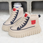 Botas Femininas de Inverno 2025, Cano Alto e Grosso com Forro de Fleece, Sapatos Esportivos Versáteis com Sola Grossa para Clima Frio