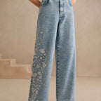 Floral Embroidered Wide-Leg Jeans - Everyday Charm