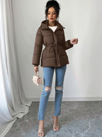 Casaco de Inverno Preto Elegante para Mulher - Silhueta H-Line de Manga Comprida com Fecho de Zíper Frontal, Tecido Sem Elasticidade de Corte Solto para Clima Frio