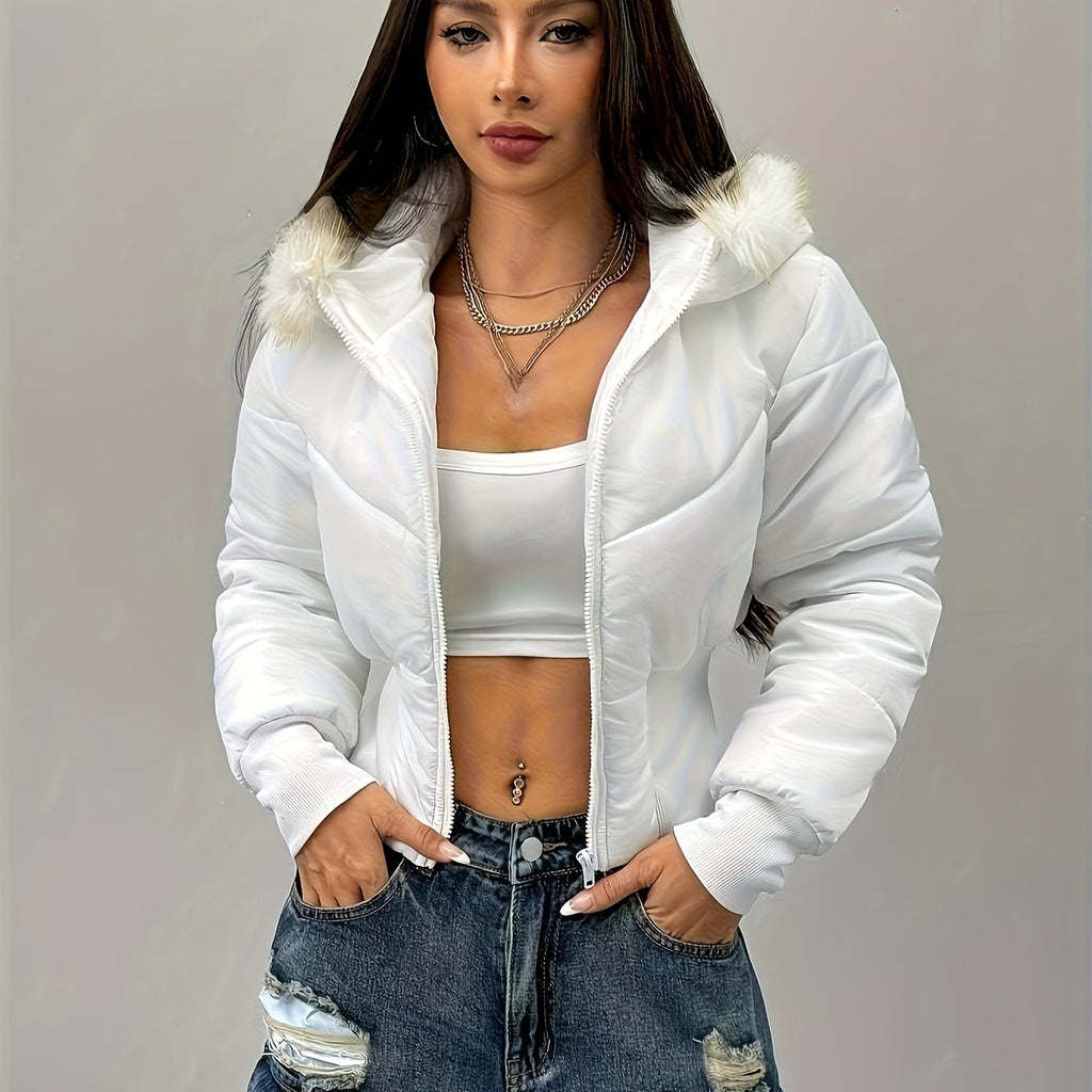 Elegant Winter Women's Coat with Front Zipper Closure