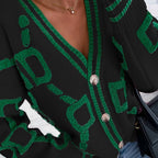 Chic Color Block Knit Cardigan - V-Neck Buttoned Elegance